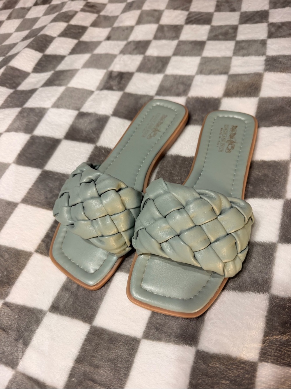 Woven Slide Sandals in Sage Green - Women